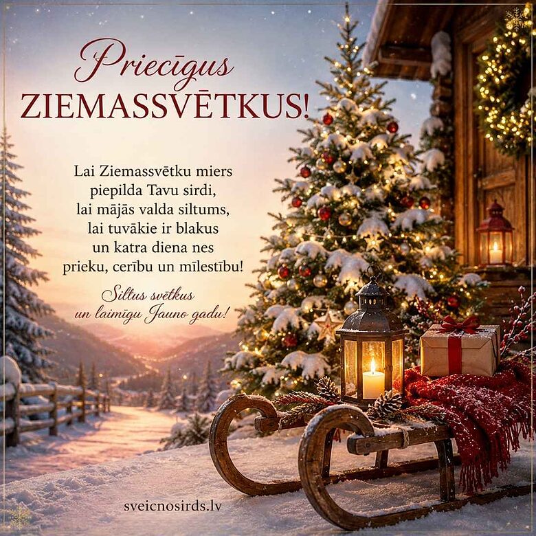 Priecīgus Ziemassvētkus apsveikumu kartiņa